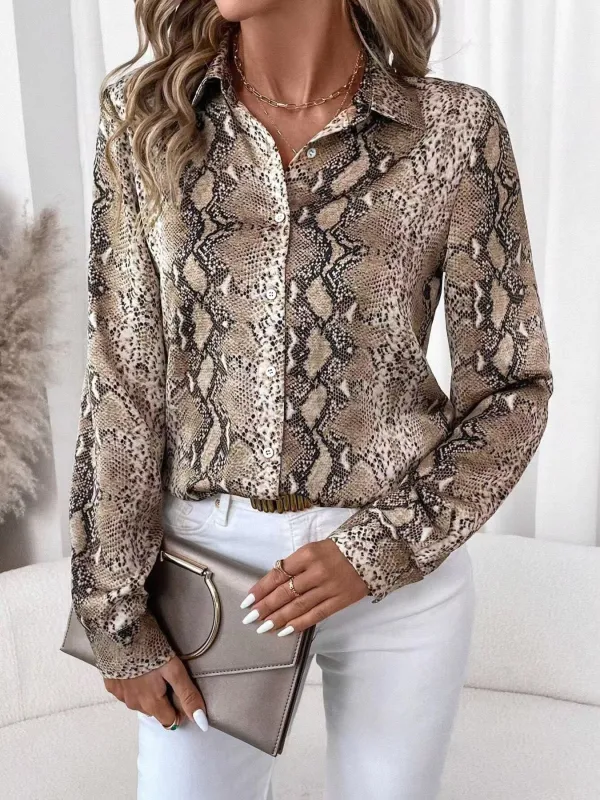 Snake Print Long Sleeve Shirt made by Trendsi