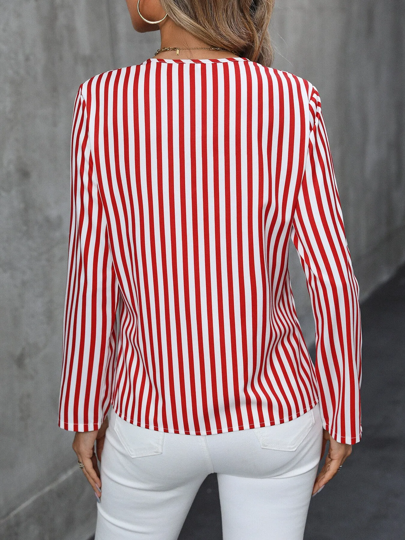 Striped V-Neck Roll-Up Sleeve Blouse sold by Charming Charlie product image thumbnail 2