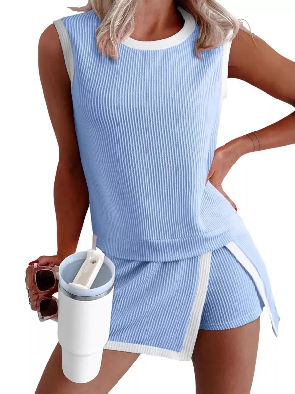 Ribbed Knit Sleeveless Top and Skort Set made by Trendsi