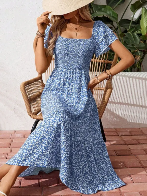 Floral Print Smocked Ruffle Sleeves Dress made by Trendsi