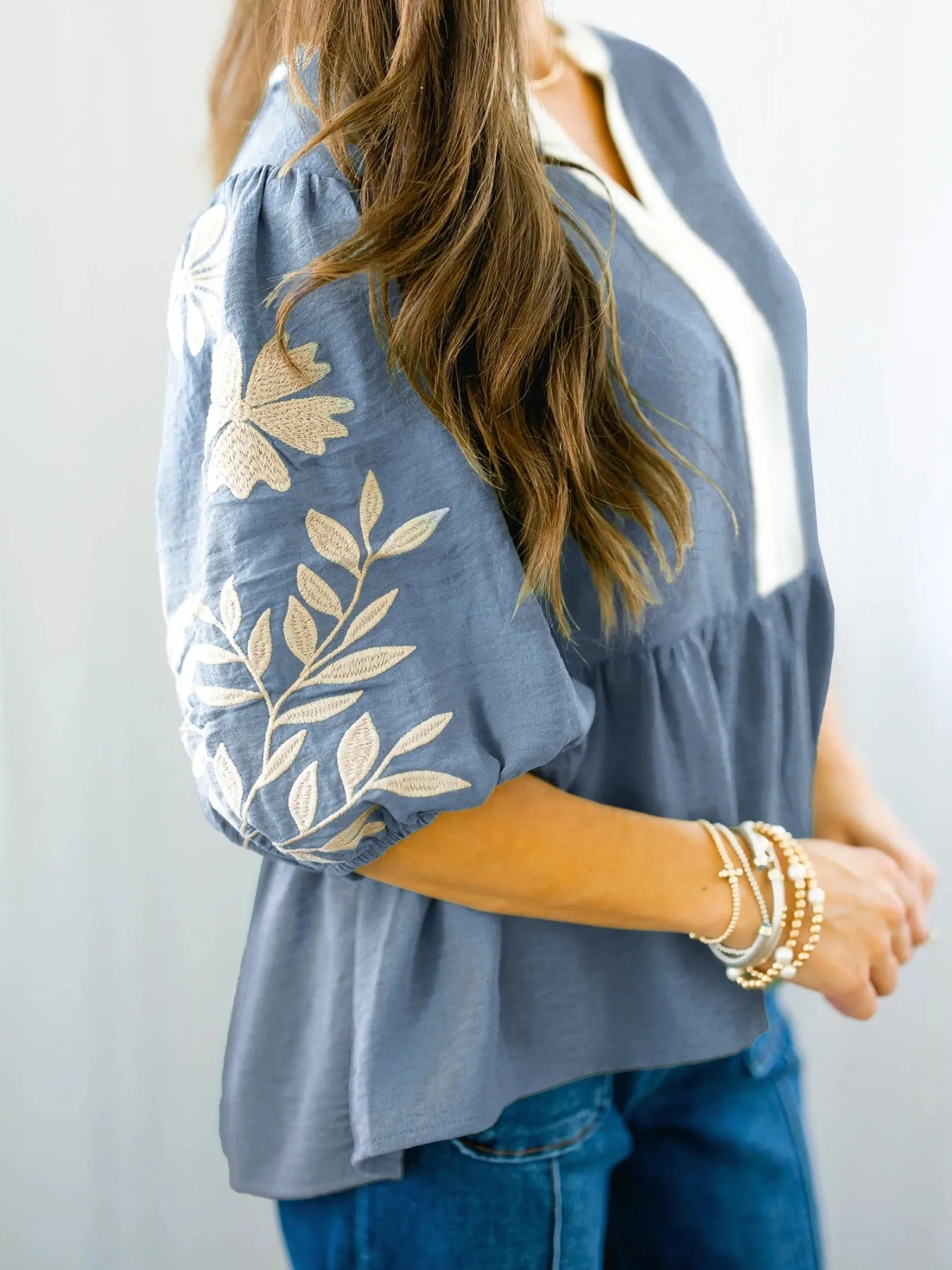 Embroidered Sleeve Peplum Blouse sold by Charming Charlie product image thumbnail 3