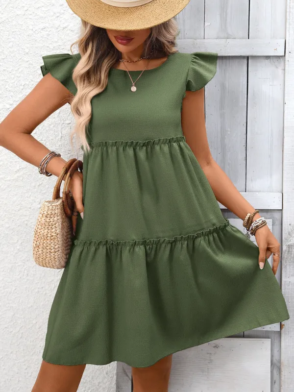 Ruffle Sleeve Tiered Mini Dress made by Trendsi