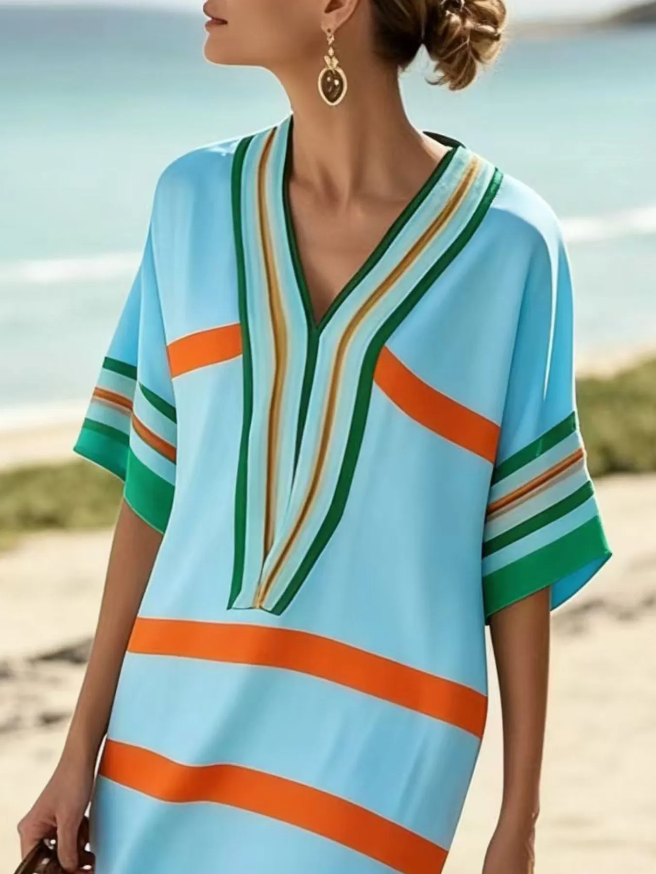 Full Size Striped Half Sleeve Midi Dress Plus Size sold by Charming Charlie product image thumbnail 5