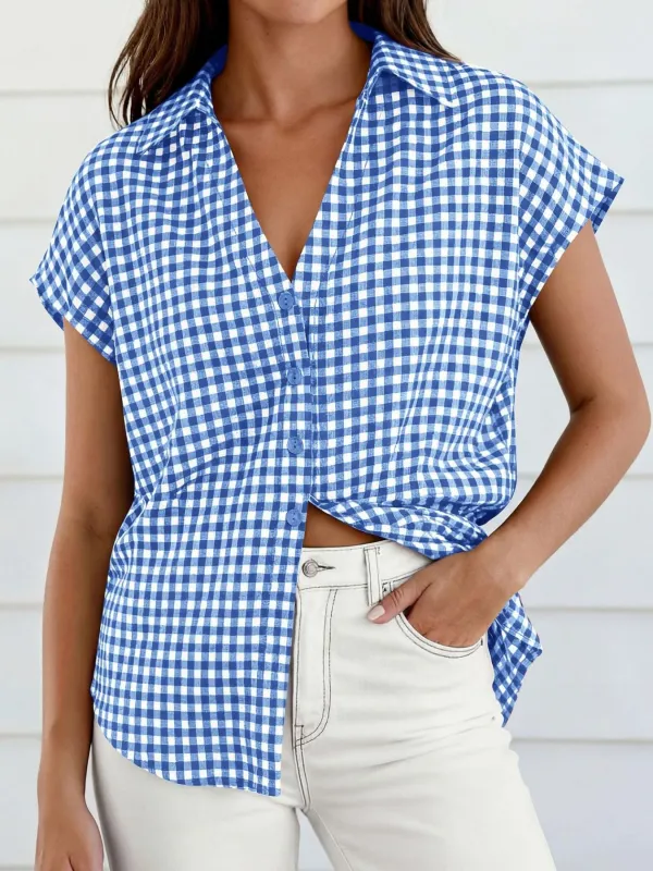 Gingham Print Button-Down Shirt made by Trendsi