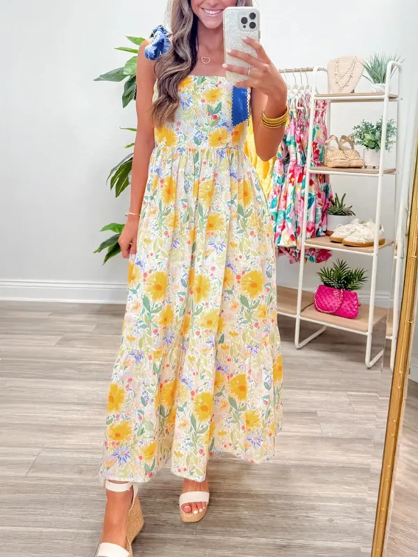Floral Print Tie-Shoulder Midi Dress made by Trendsi