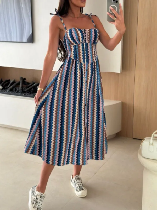 Striped Tie-Shoulder Midi Dress made by Trendsi