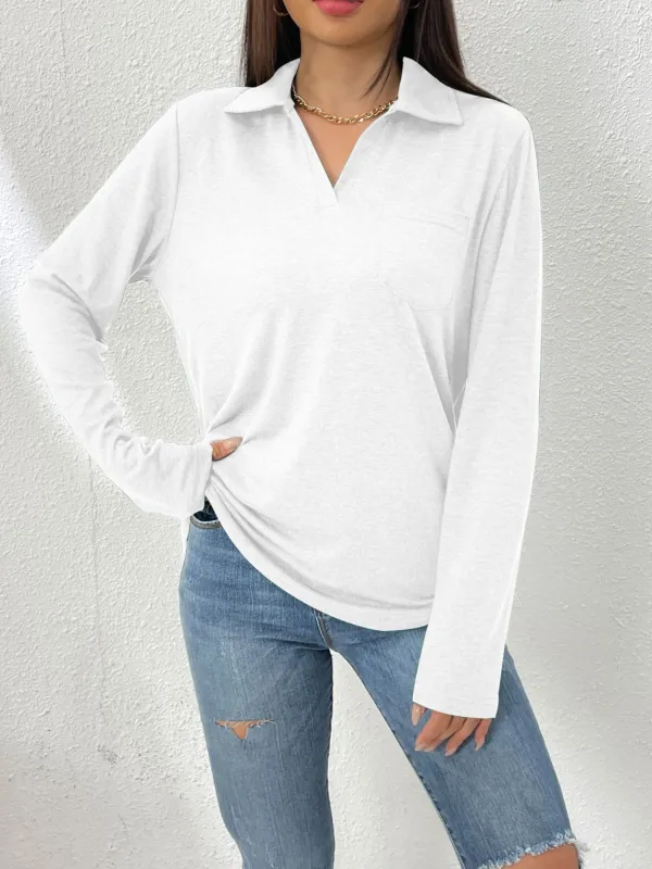 Collared Neck Long Sleeve T-Shirt made by Trendsi