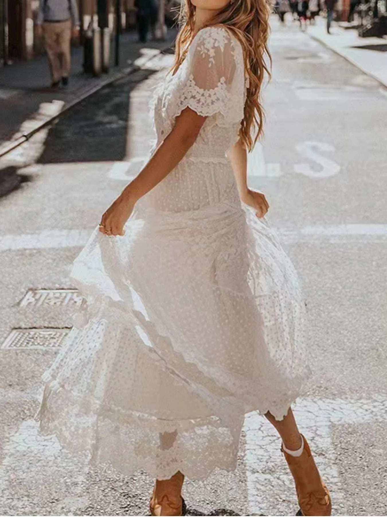 Full Size Lace Bohemian Short Sleeve Maxi Dress Plus Size sold by Charming Charlie product image thumbnail 3