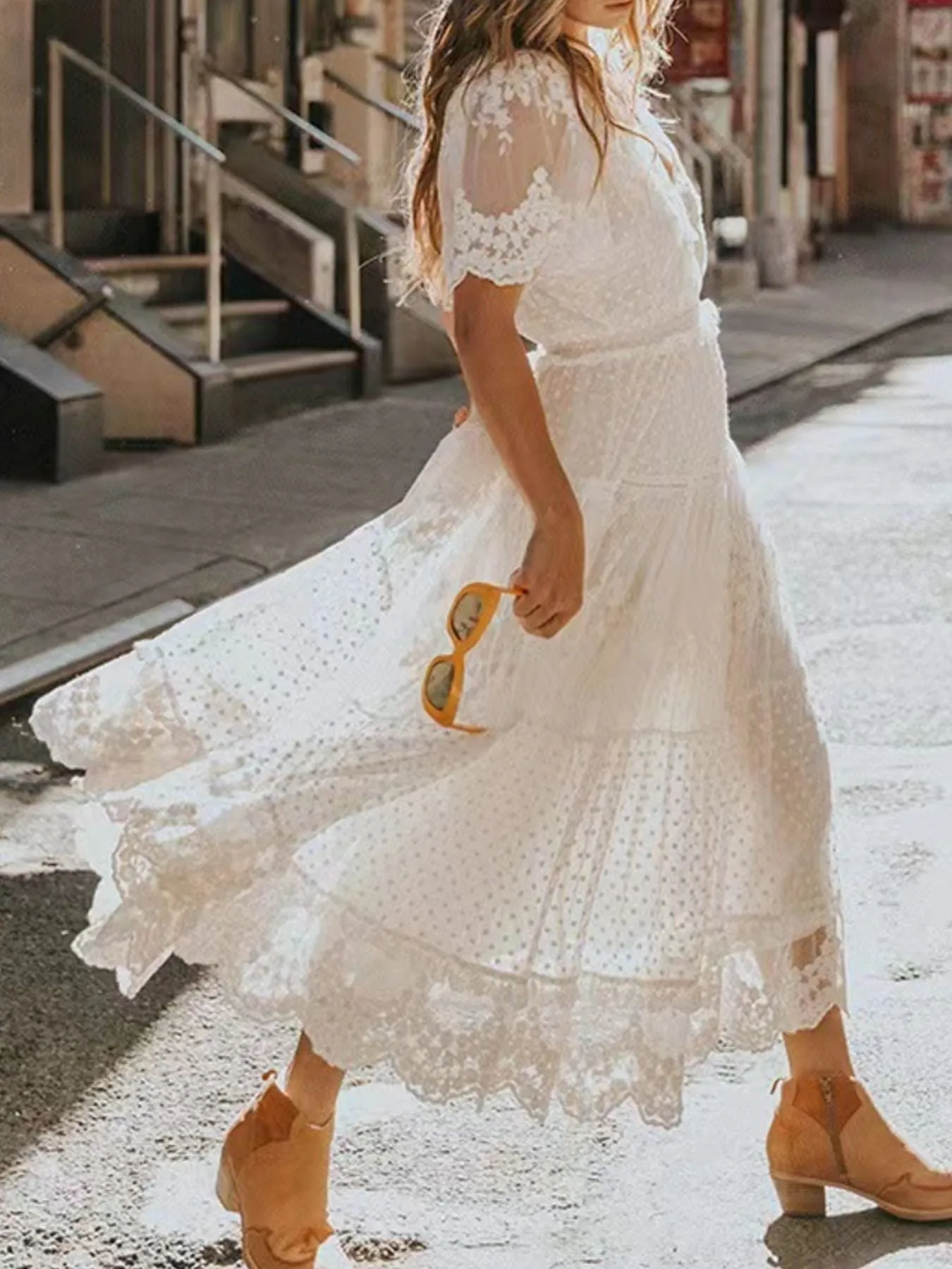 Full Size Lace Bohemian Short Sleeve Maxi Dress Plus Size sold by Charming Charlie product image thumbnail 4