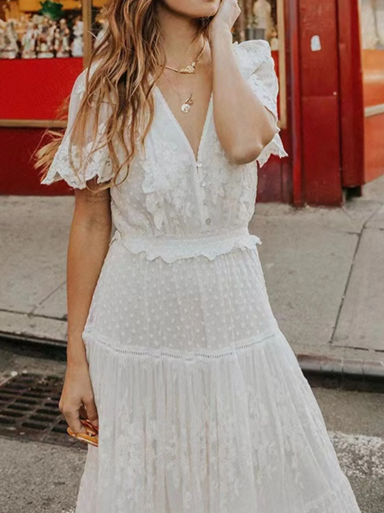 Full Size Lace Bohemian Short Sleeve Maxi Dress Plus Size sold by Charming Charlie product image thumbnail 2