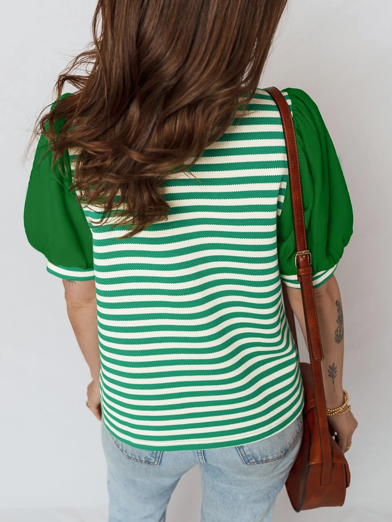 Striped Puff Sleeve V-Neck Blouse sold by Charming Charlie product image thumbnail 2