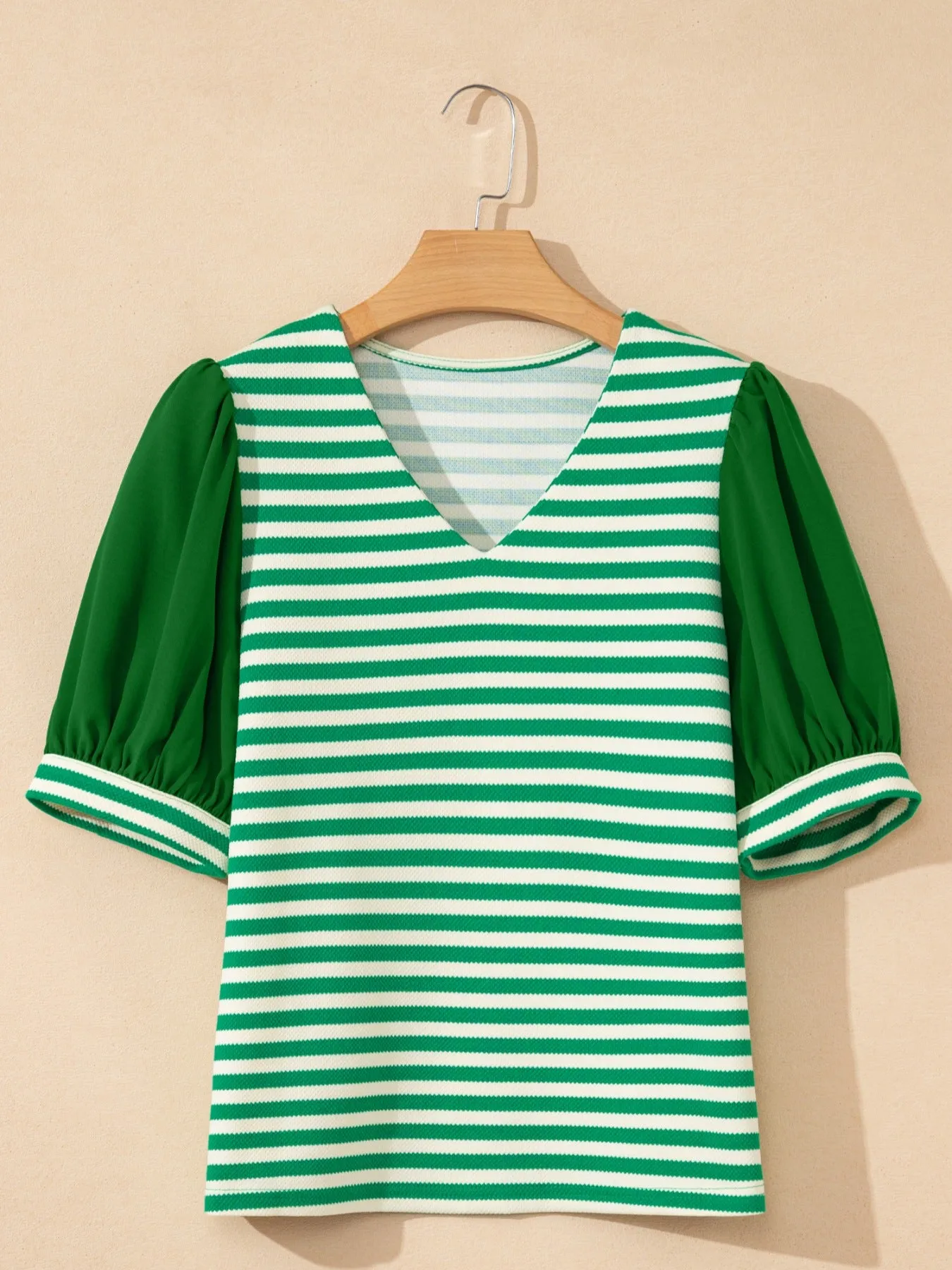 Striped Puff Sleeve V-Neck Blouse sold by Charming Charlie product image thumbnail 4