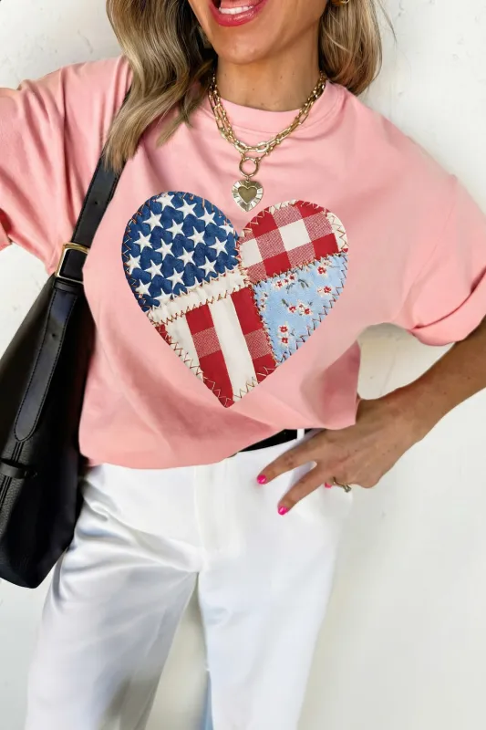 Patriotic Heart Round Neck Tee made by Trendsi