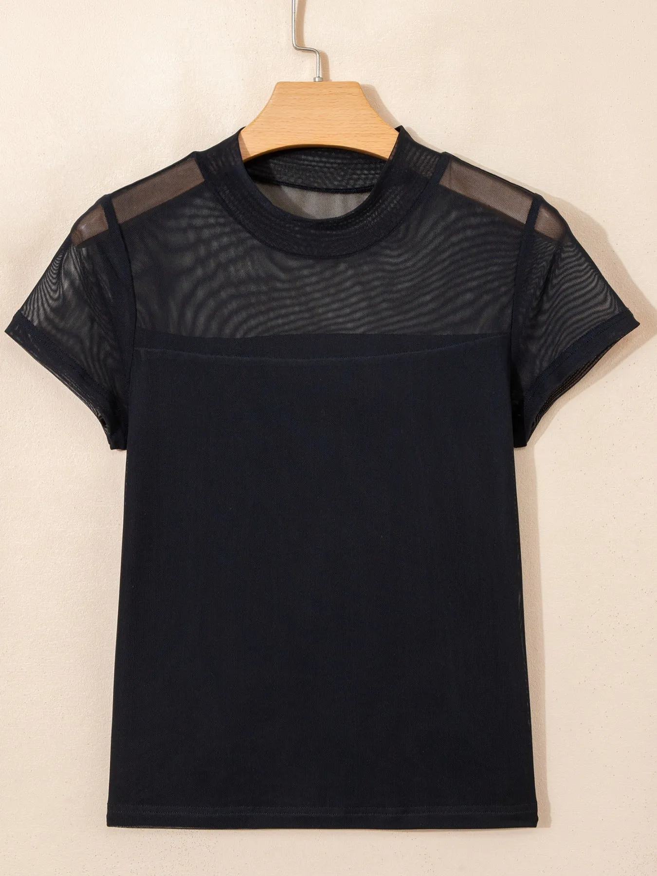 Sheer Mesh Patchwork Cap Sleeve T Shirt sold by Charming Charlie product image thumbnail 4