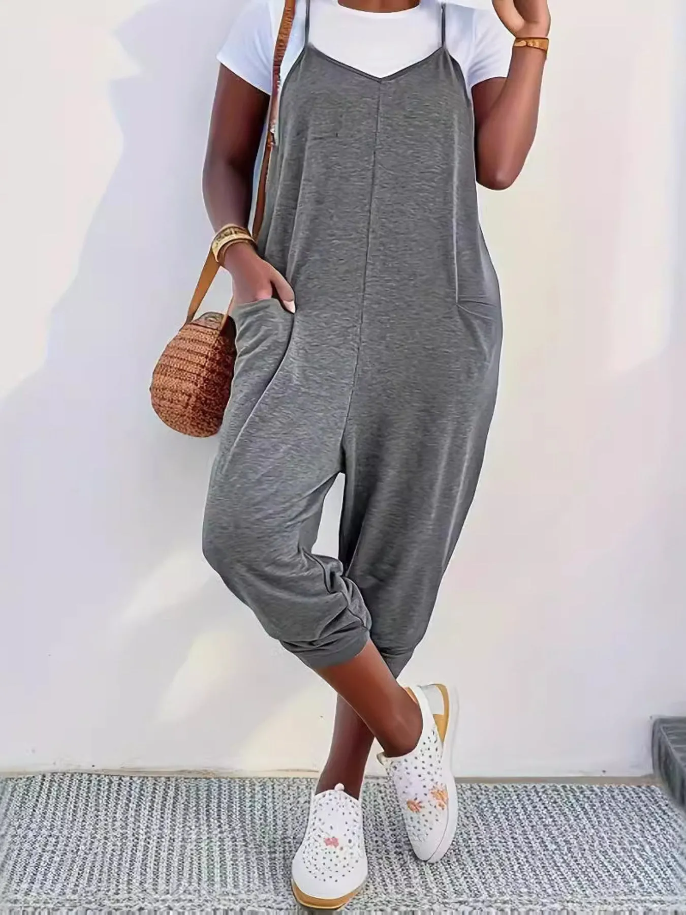 Casual Loose Fit Spaghetti Strap Jumpsuit sold by Charming Charlie product image thumbnail 2