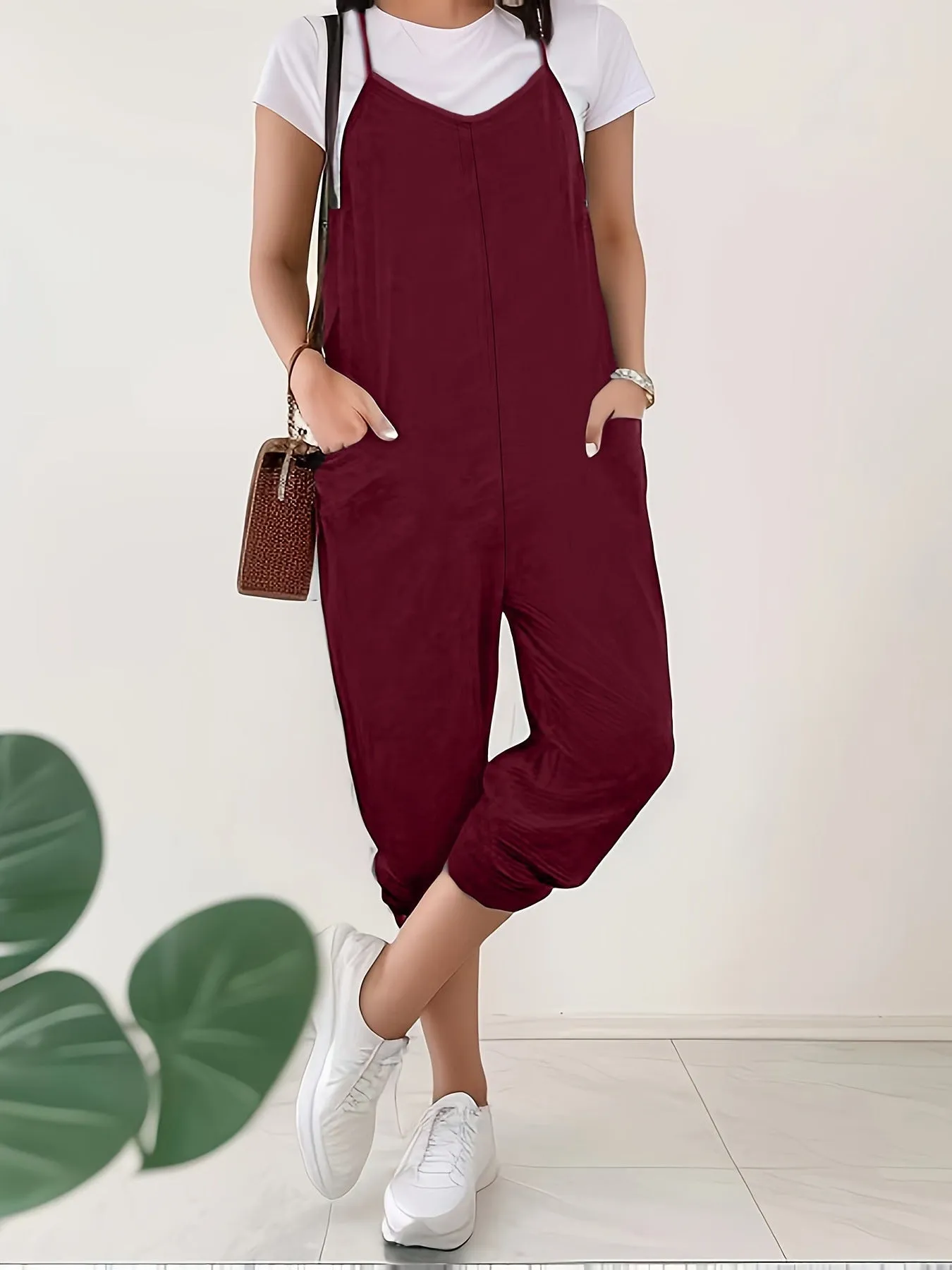 Casual Loose Fit Spaghetti Strap Jumpsuit sold by Charming Charlie product image thumbnail 4