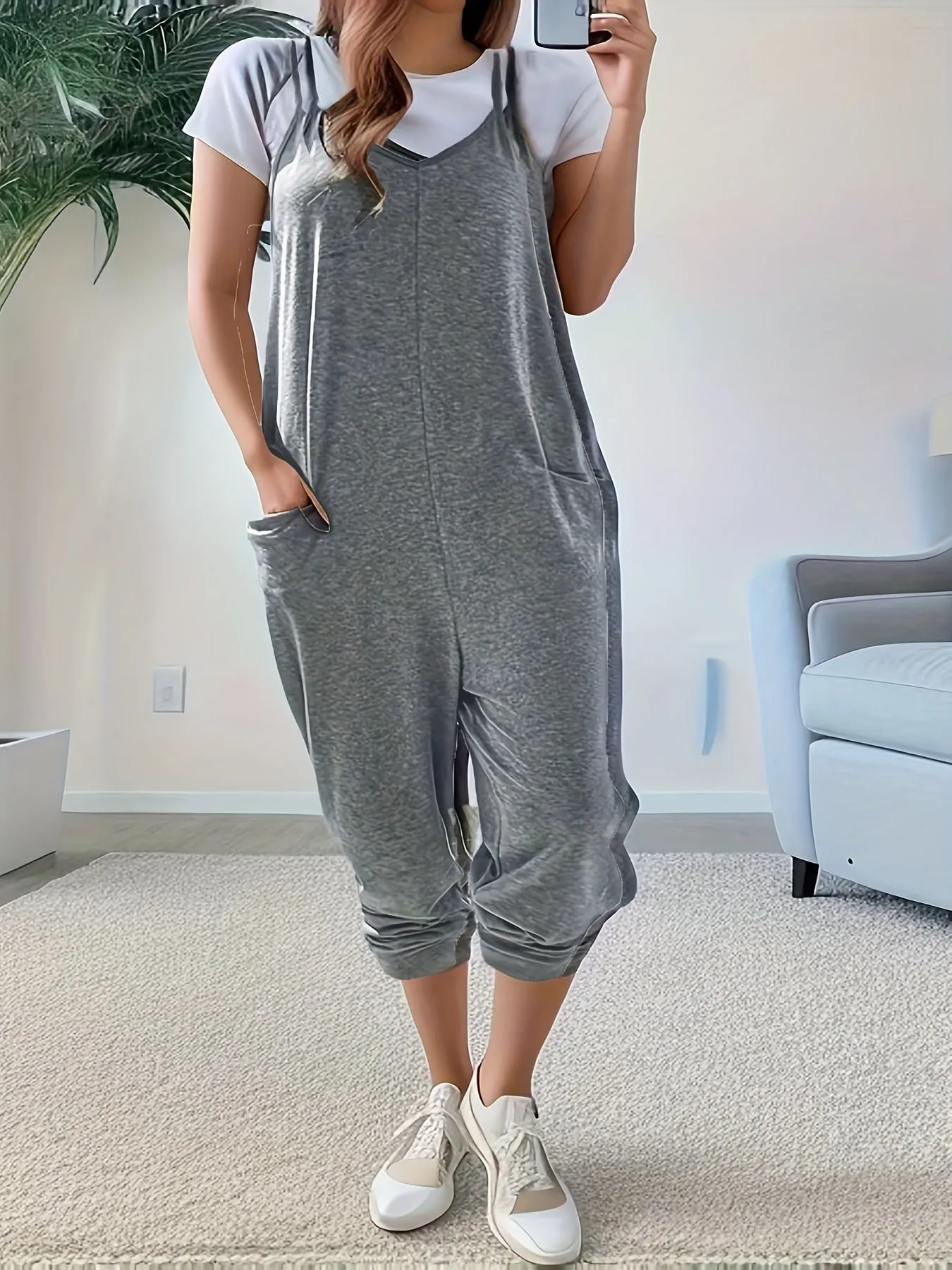 Casual Loose Fit Spaghetti Strap Jumpsuit sold by Charming Charlie