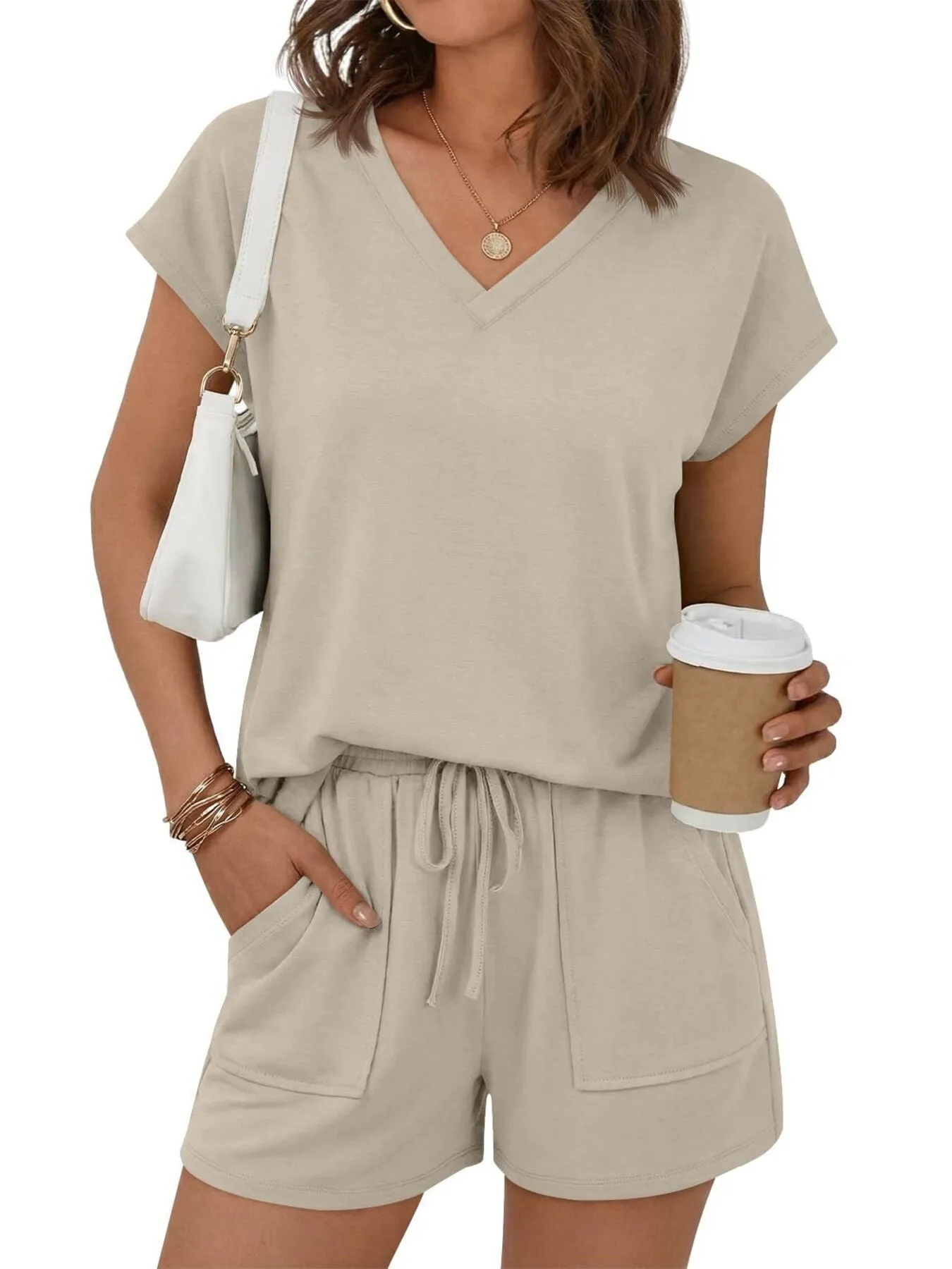 Casual V-Neck T-Shirt and Shorts Set sold by Charming Charlie product image thumbnail 2