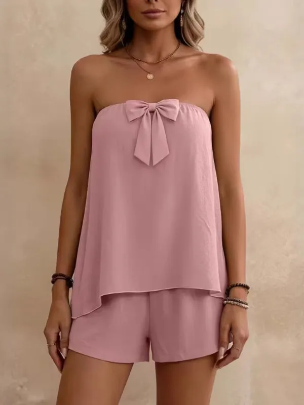 Bowknot Tube Top & Shorts Set made by Trendsi