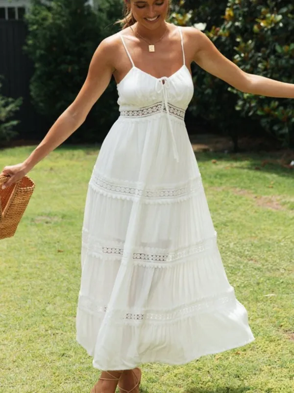 Lace Trimmed Tiered Midi Cami Dress made by Trendsi