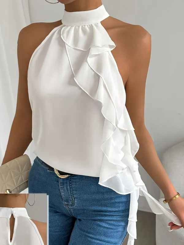 Ruffle Halter Neck Sleeveless Blouse made by Trendsi