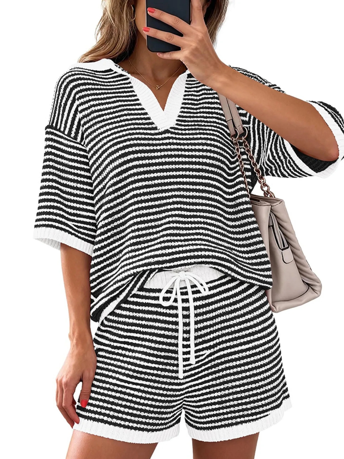 Striped Knit Polo Shirt & Shorts Set sold by Charming Charlie product image thumbnail 5
