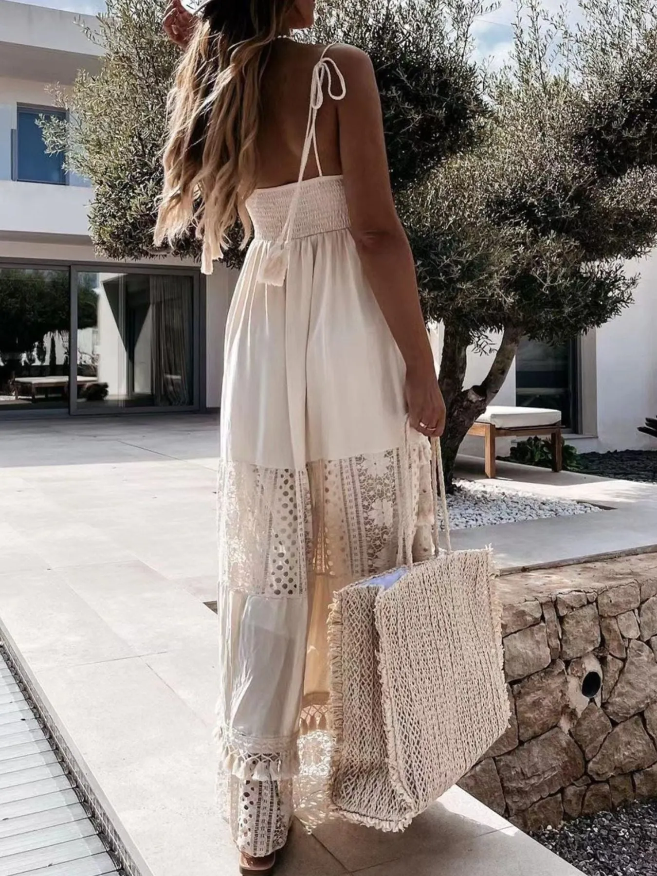 Full Size Bohemian Crochet Trimmed Cami Dress with Tassel Trim Plus Size sold by Charming Charlie product image thumbnail 4