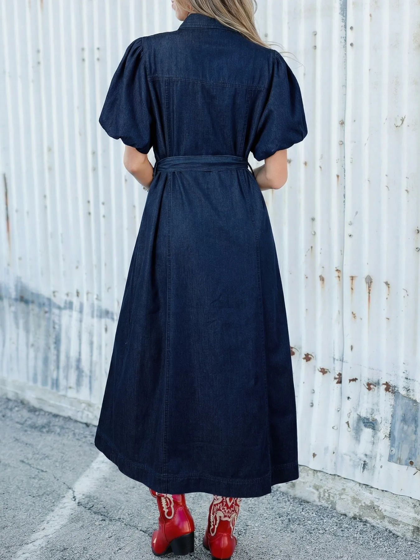 Belted Button-Down Midi Denim Dress sold by Charming Charlie product image thumbnail 2