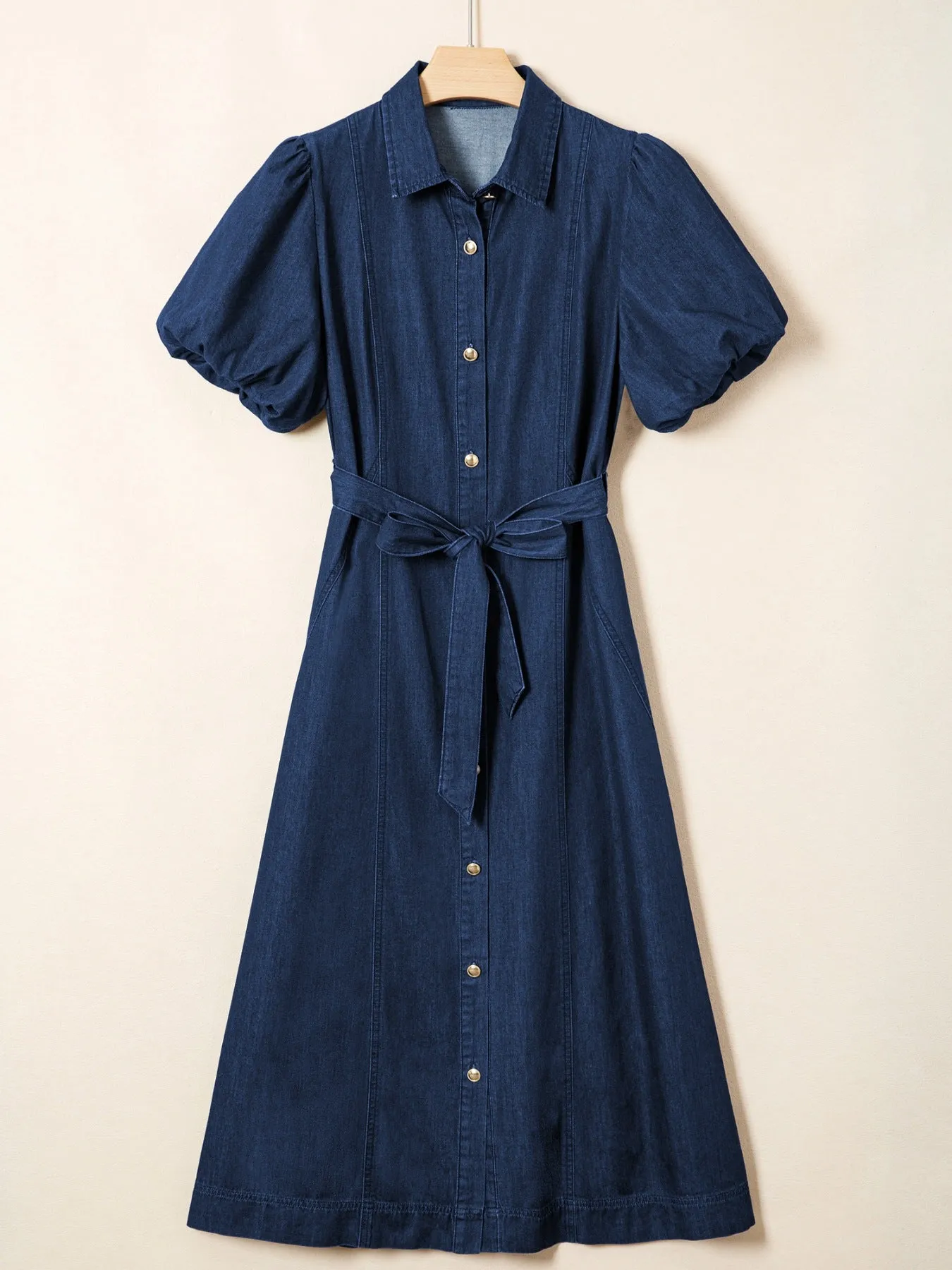 Belted Button-Down Midi Denim Dress sold by Charming Charlie product image thumbnail 4