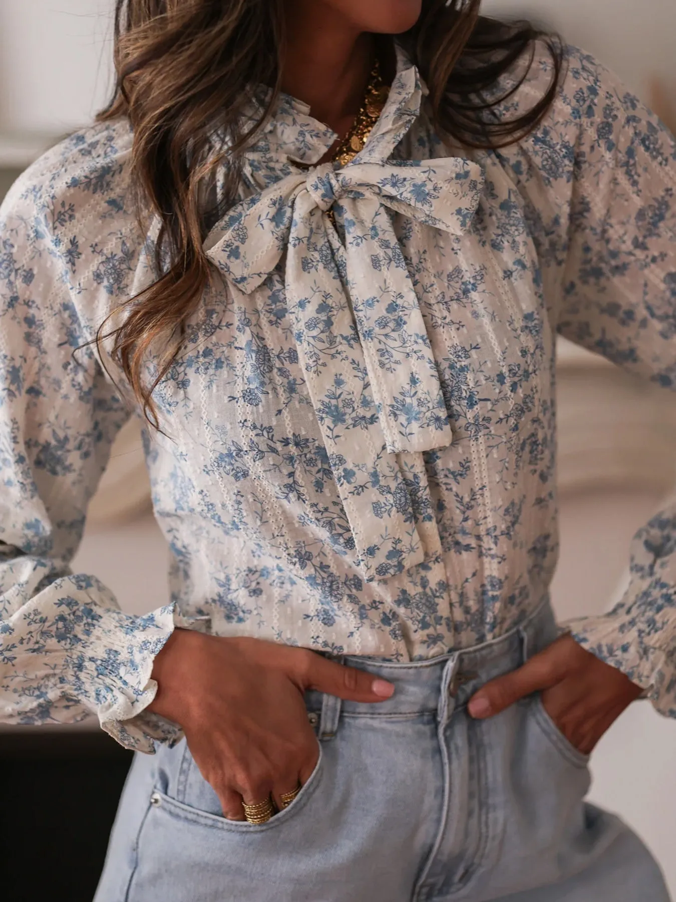 Floral Print Tie Neck Long Sleeve Blouse sold by Charming Charlie product image thumbnail 2