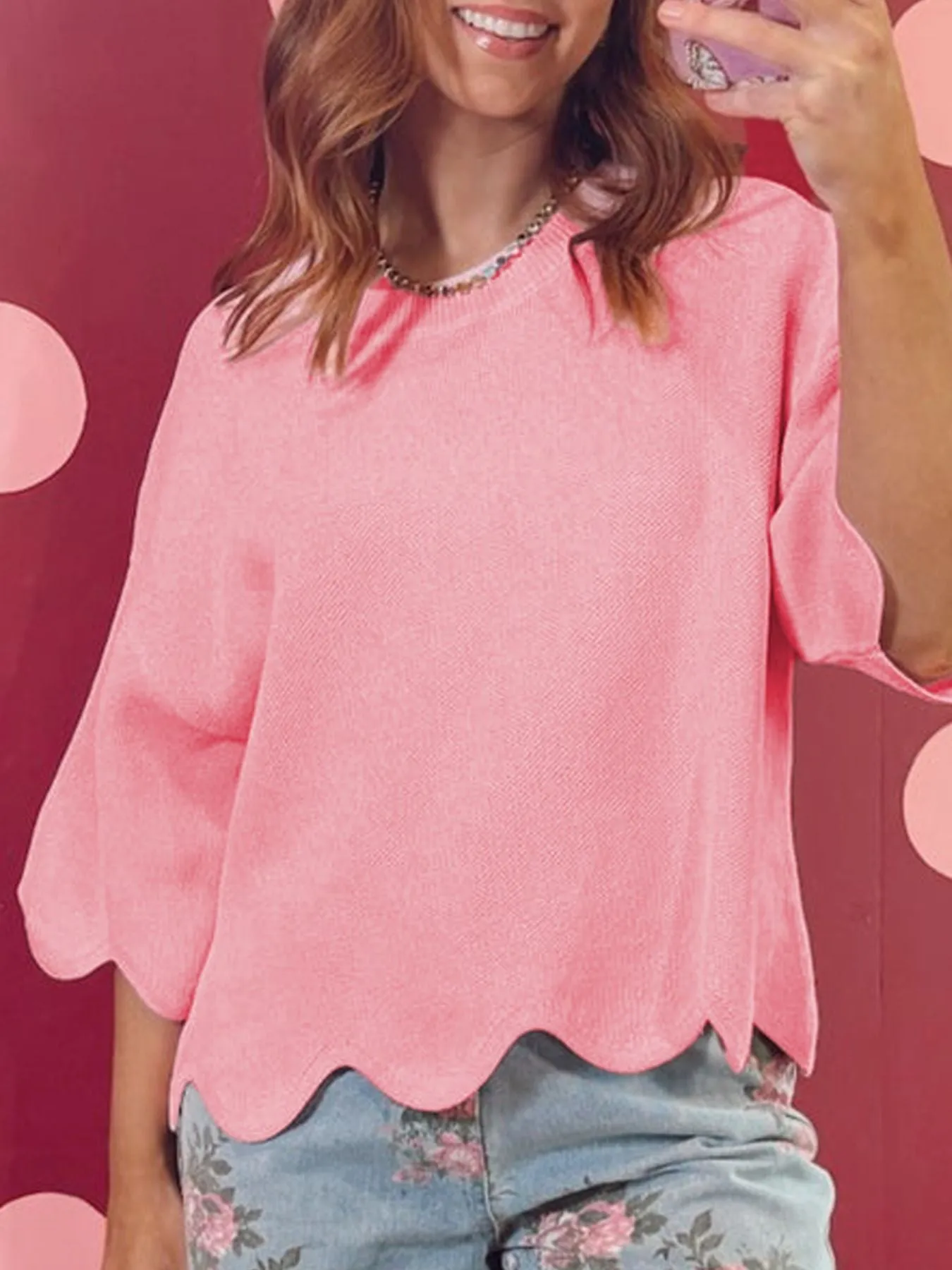 Scalloped Hem 3/4 Sleeve Sweater Top sold by Charming Charlie