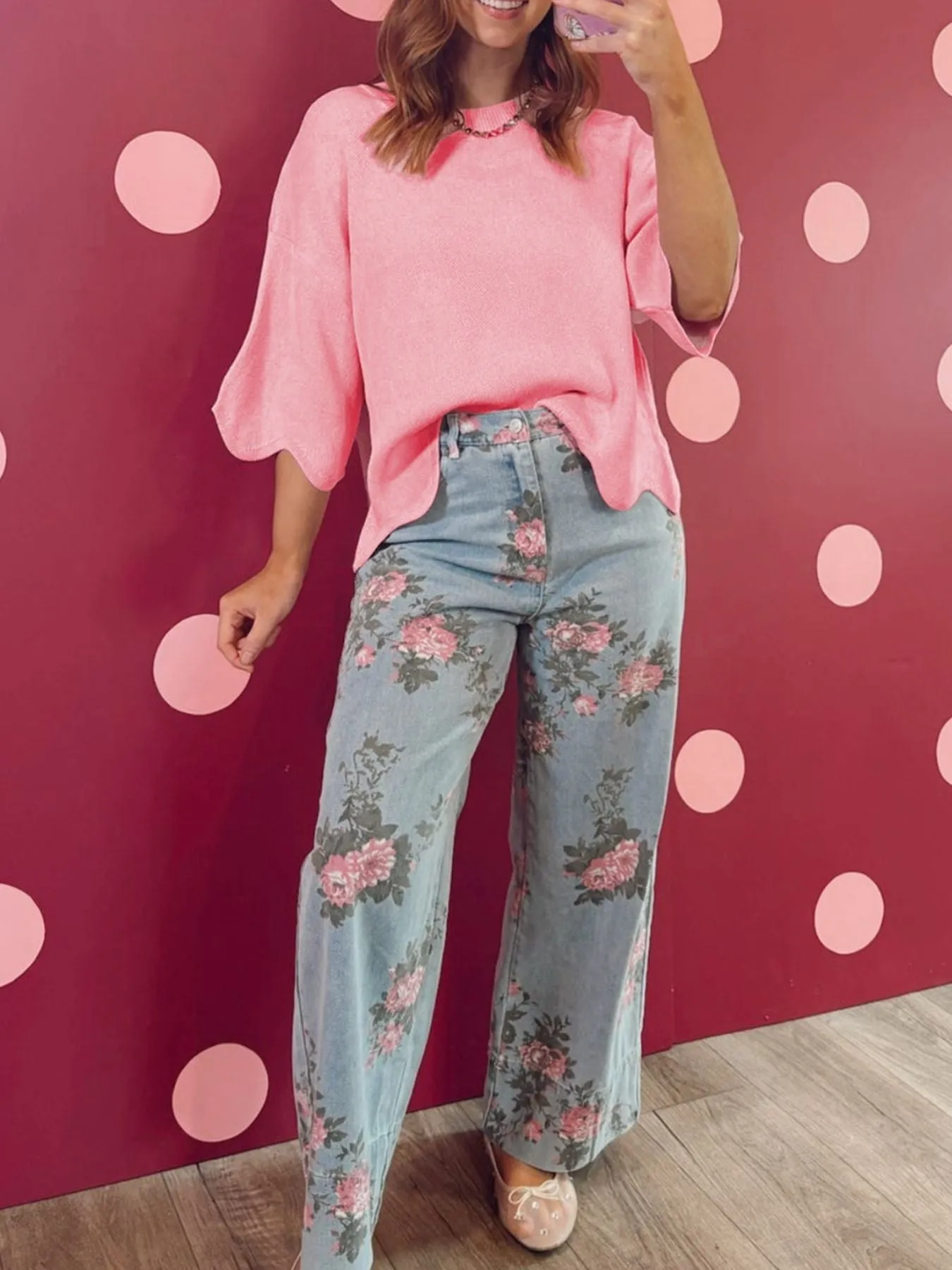 Scalloped Hem 3/4 Sleeve Sweater Top sold by Charming Charlie product image thumbnail 2