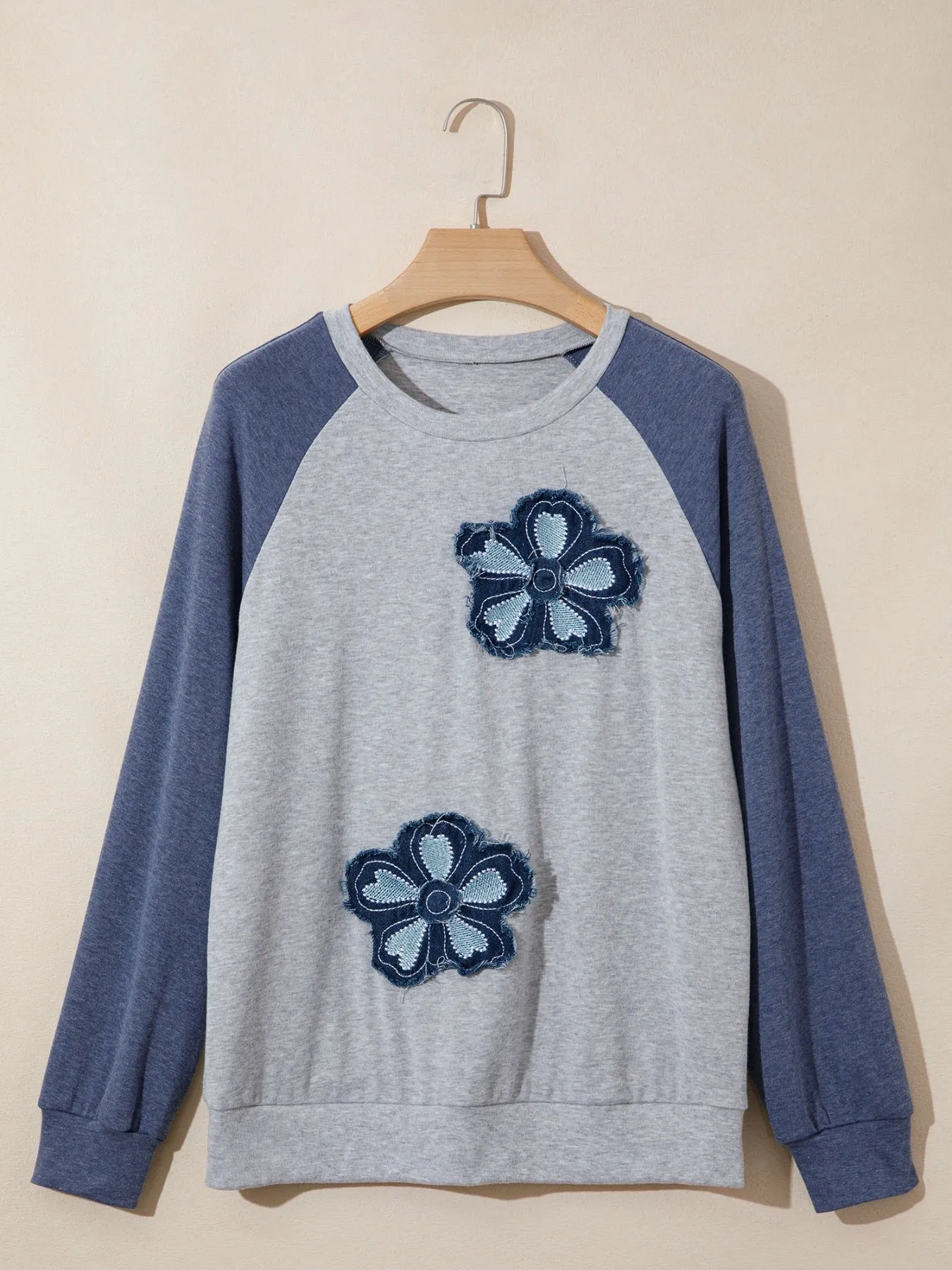 Color Block Flower Embroidered Patch Graphic Raglan Long Sleeve Top sold by Charming Charlie product image thumbnail 4