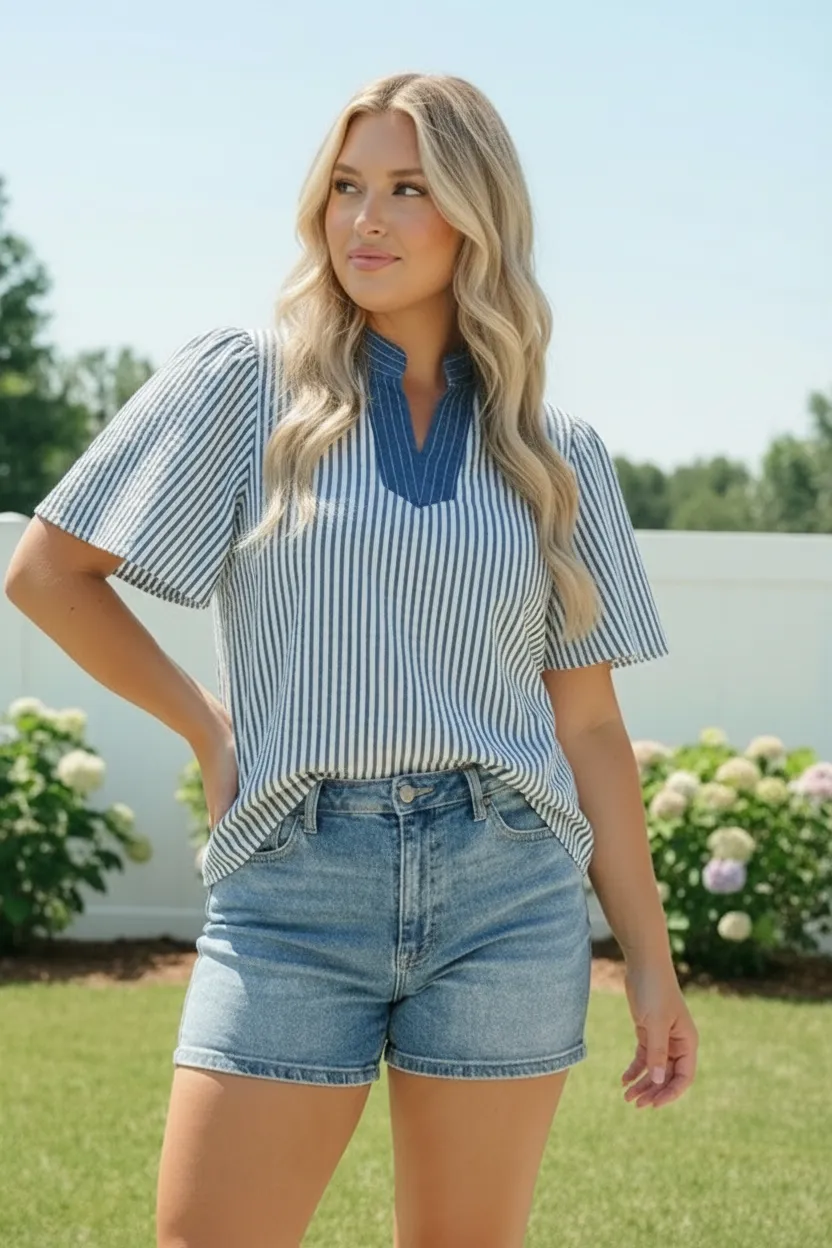 Breezy Stripe Flutter Sleeve Top sold by Charming Charlie product image thumbnail 3