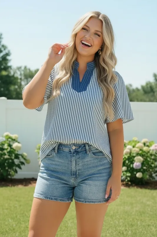Breezy Stripe Flutter Sleeve Top made by Charming Charlie