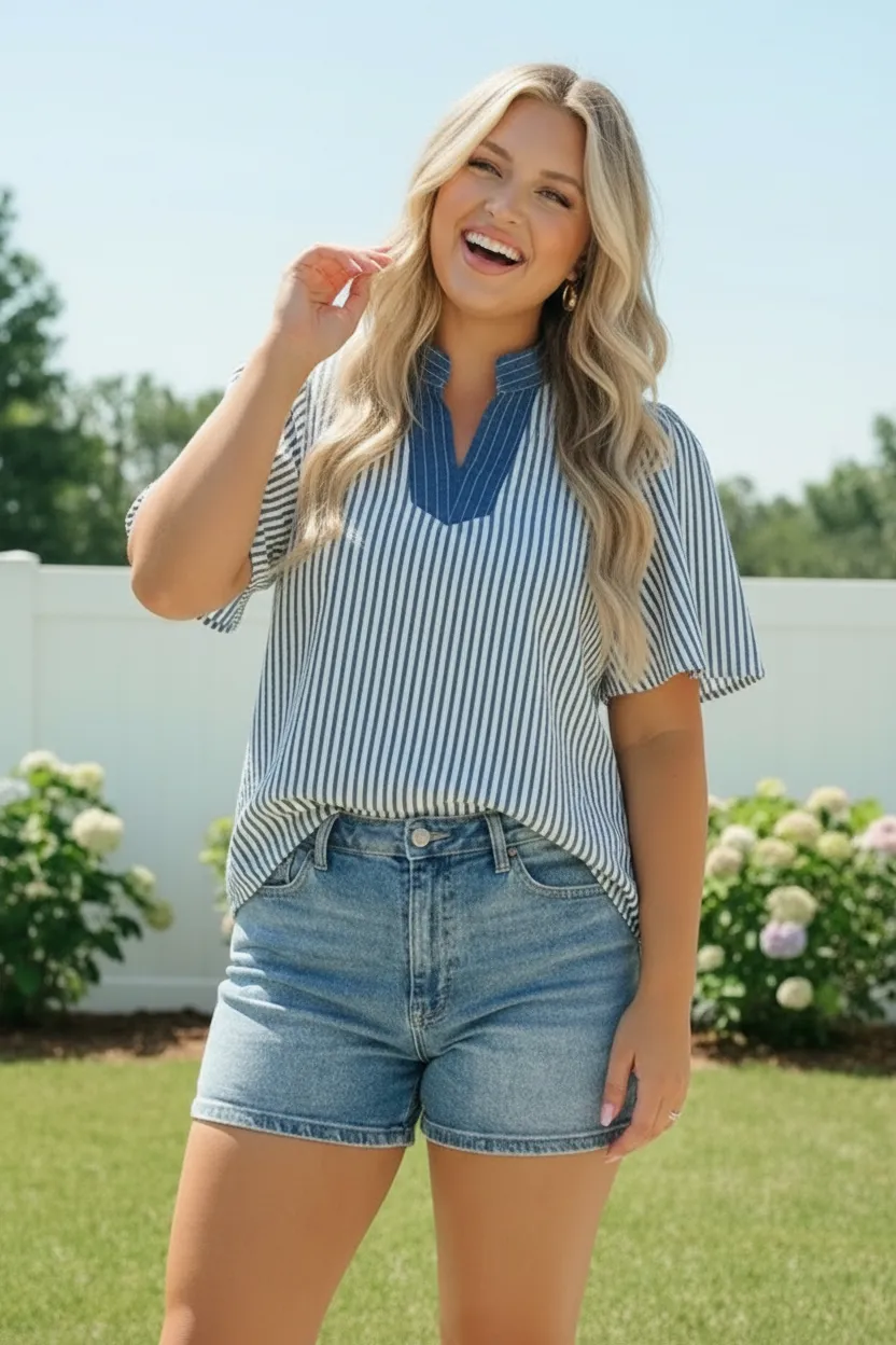 Breezy Stripe Flutter Sleeve Top sold by Charming Charlie