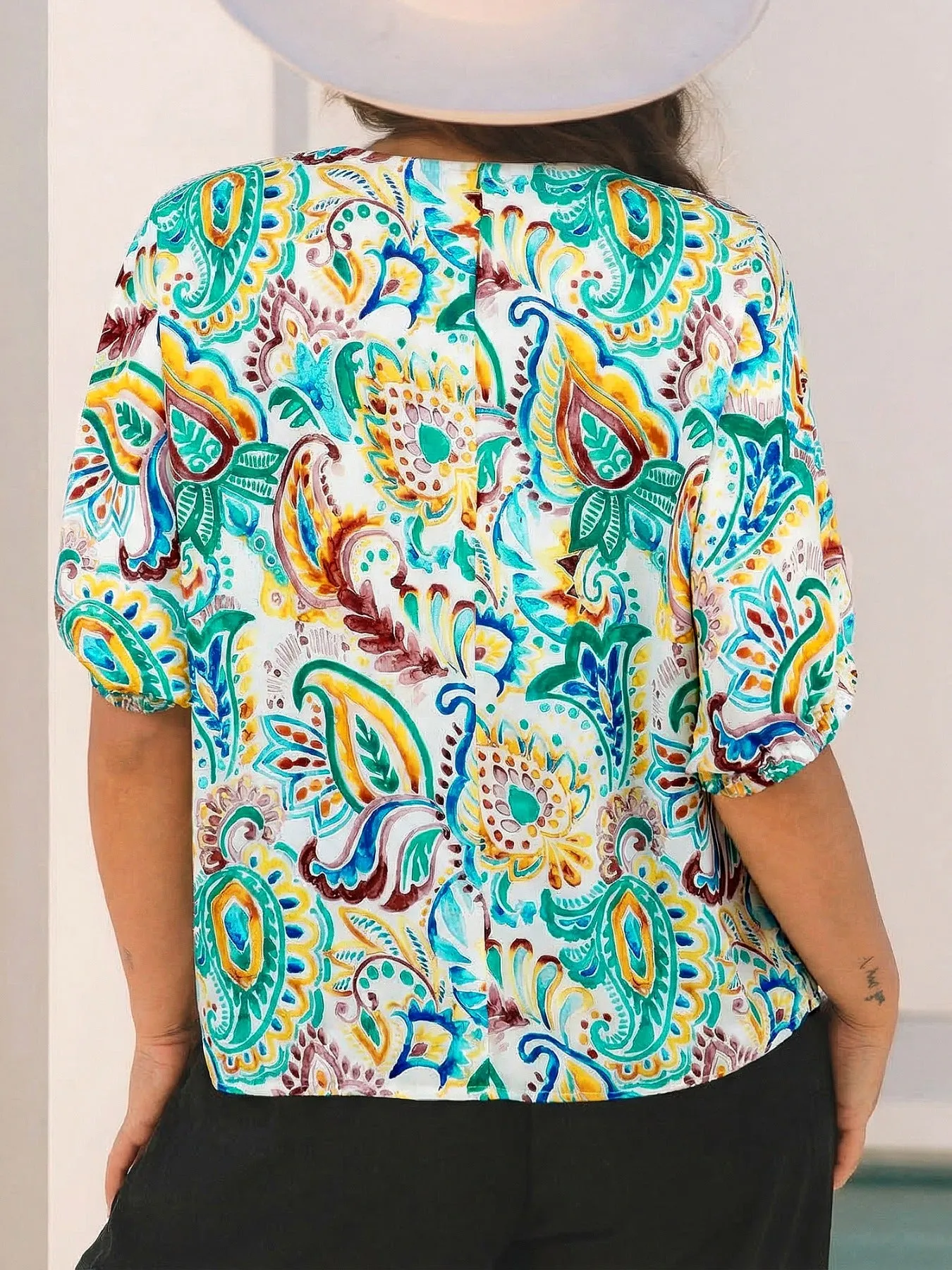 Paisley Floral Printed Puff Sleeve Blouse sold by Charming Charlie product image thumbnail 2