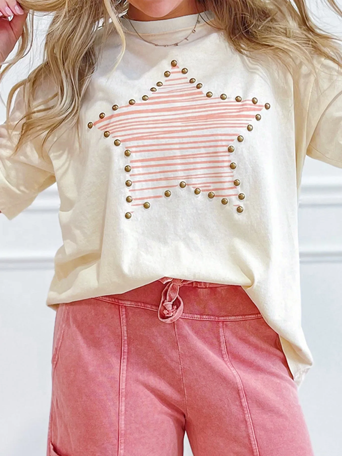 Star Print Stud Detail Cotton Jersey Top sold by Charming Charlie product image thumbnail 4