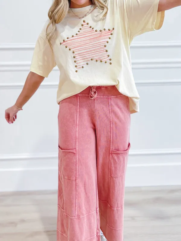 Star Print Stud Detail Cotton Jersey Top made by Trendsi