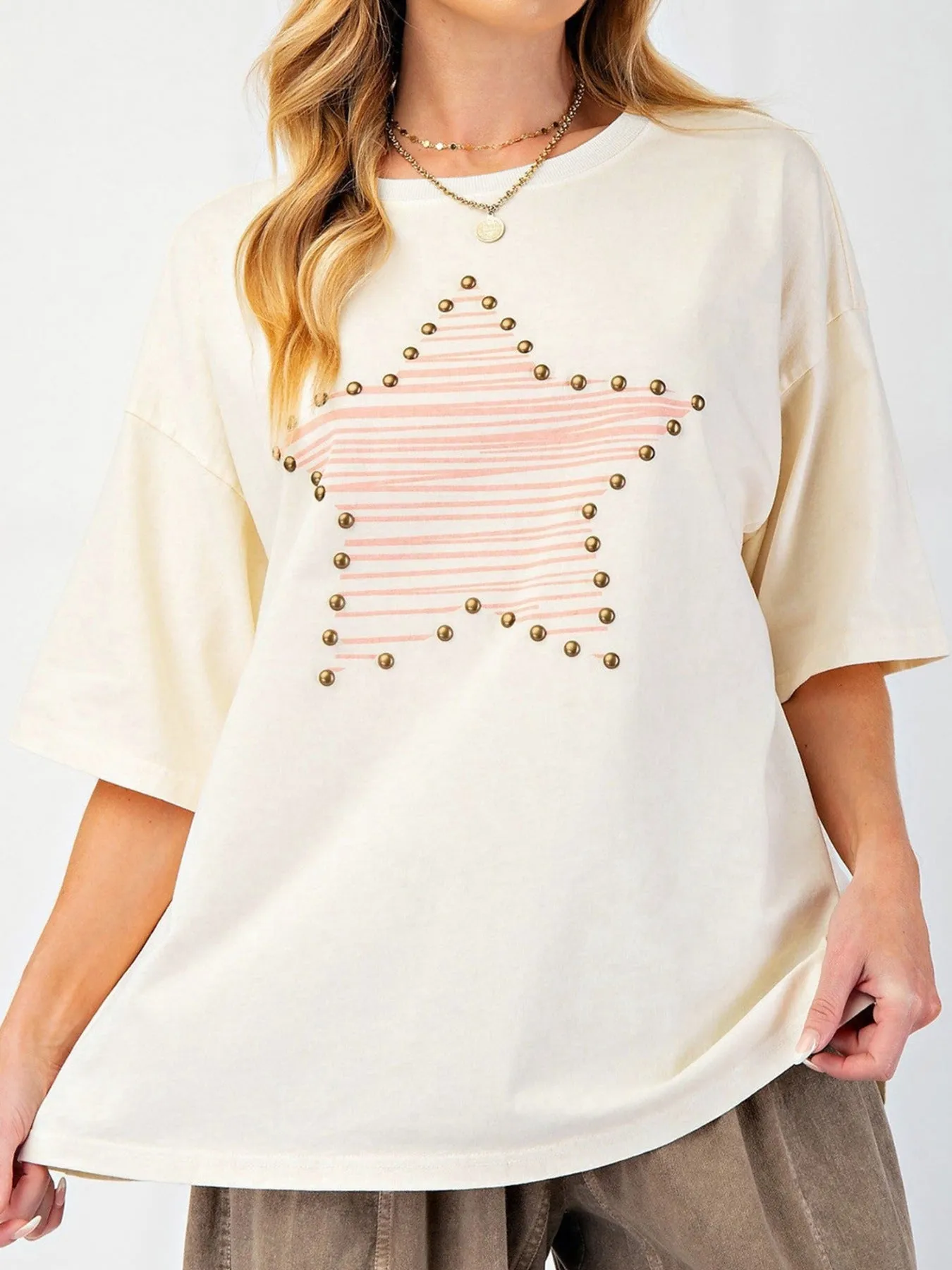 Star Print Stud Detail Cotton Jersey Top sold by Charming Charlie product image thumbnail 3