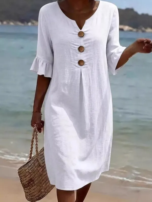 Full Size Button Decor Flounce Sleeve Dress Plus Size made by Trendsi