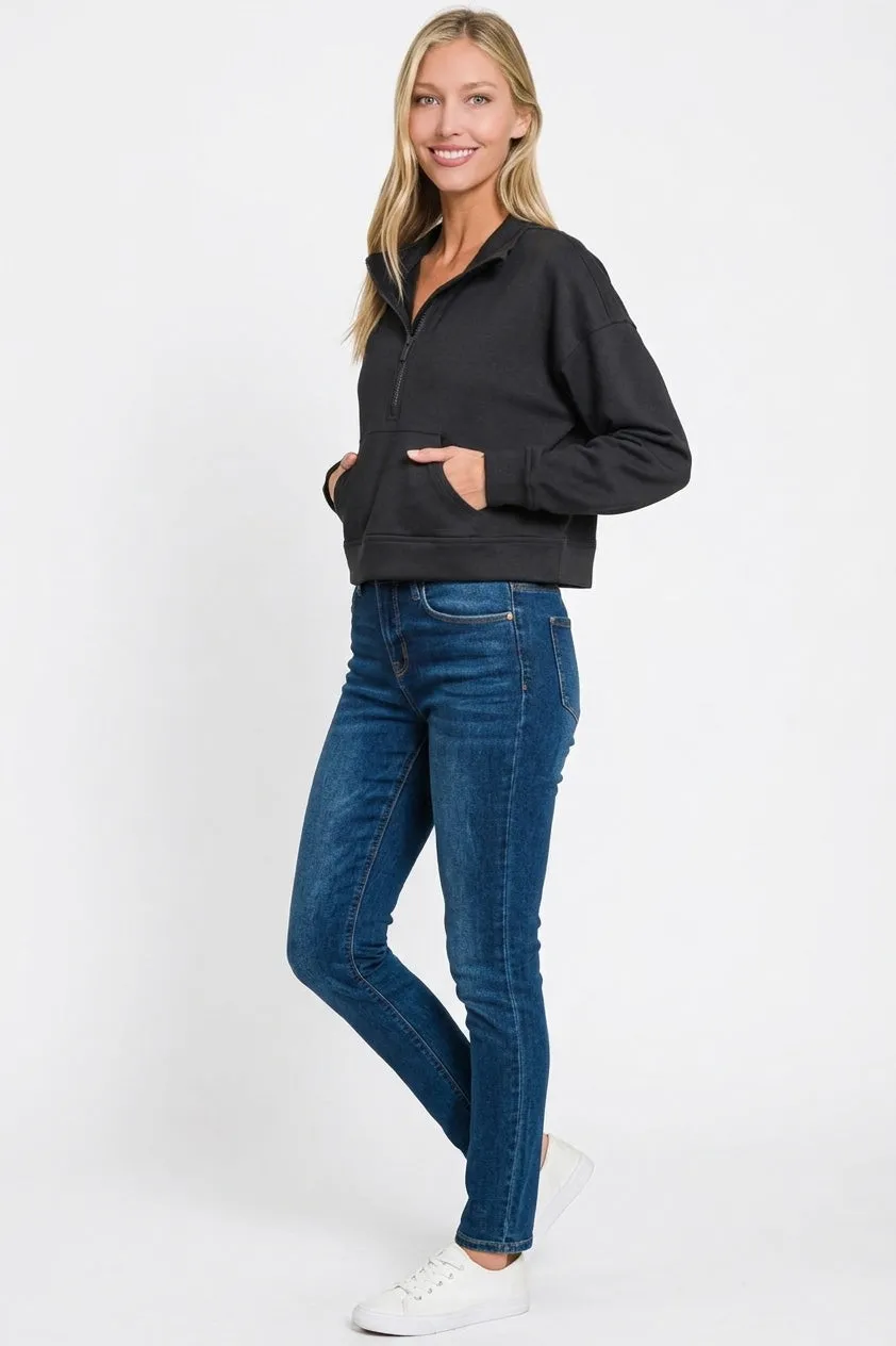 Zenana Scuba Half Zip Pullover With Kangaroo Pockets sold by Charming Charlie product image thumbnail 3