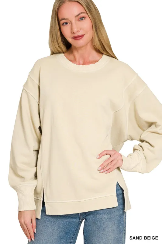 Zenana Pigment Dye Exposed-seam Fleece Sweatshirt made by Trendsi