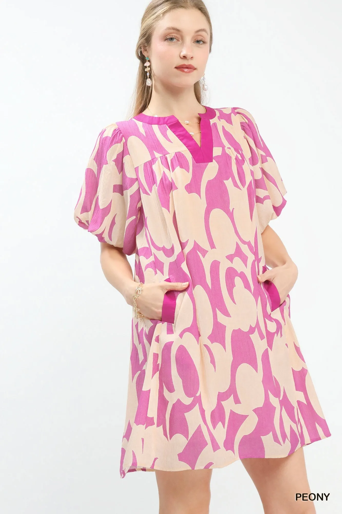 Umgee Abstract Print Puff Sleeve Shift Dress sold by Charming Charlie product image thumbnail 2