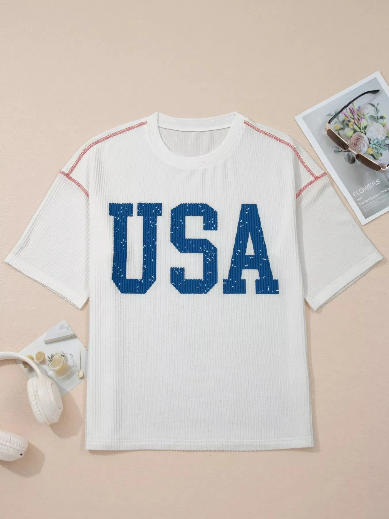 USA Graphic Half Sleeve Loose Ribbed Top sold by Charming Charlie product image thumbnail 3