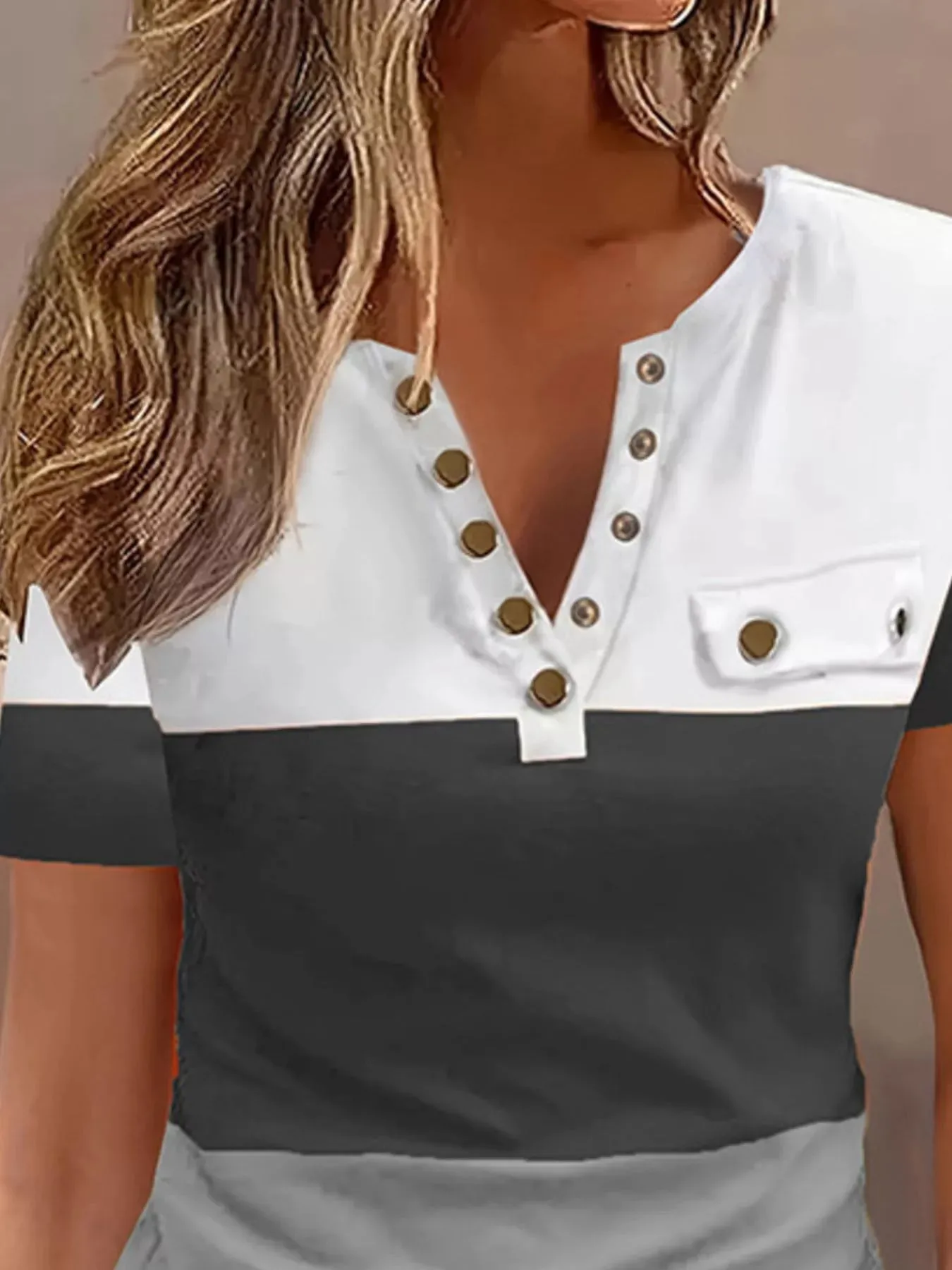 Color Block Short Sleeve Casual T-Shirt sold by Charming Charlie product image thumbnail 5