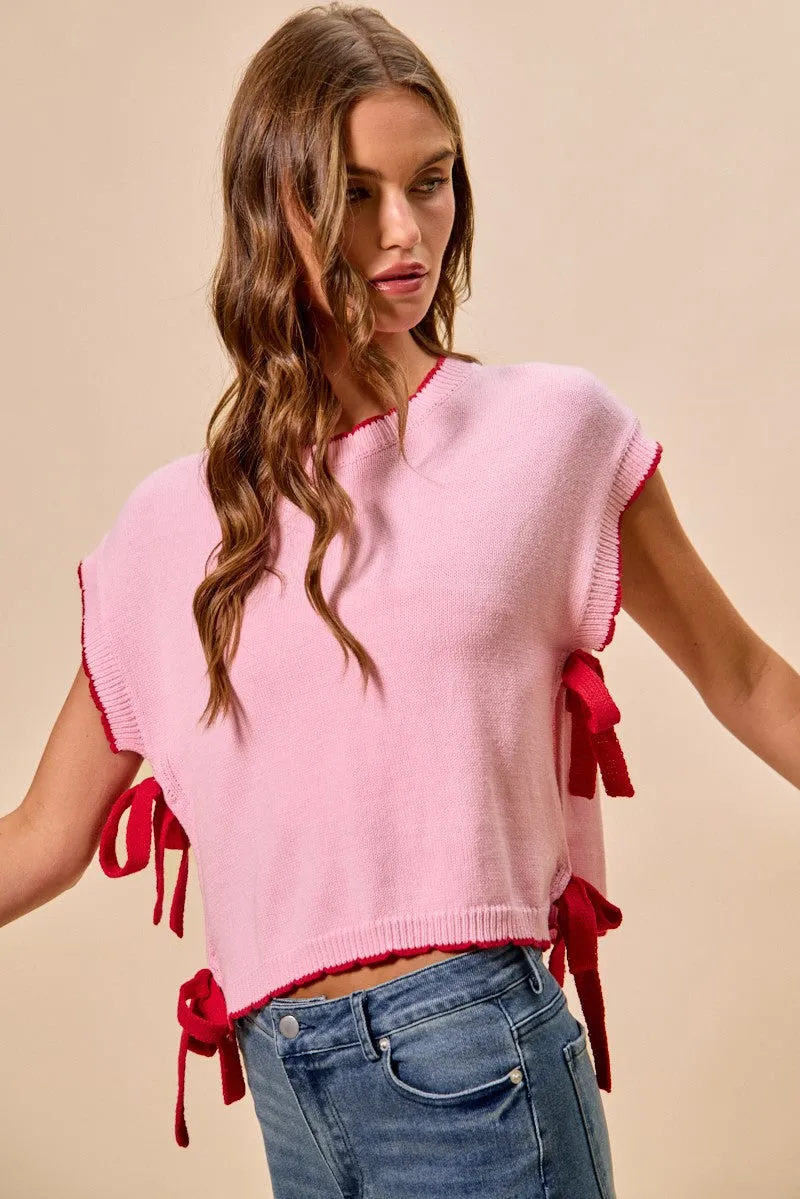 SO ME Lightweight Sweater Dolman Side Ribbon Tie Top sold by Charming Charlie product image thumbnail 3