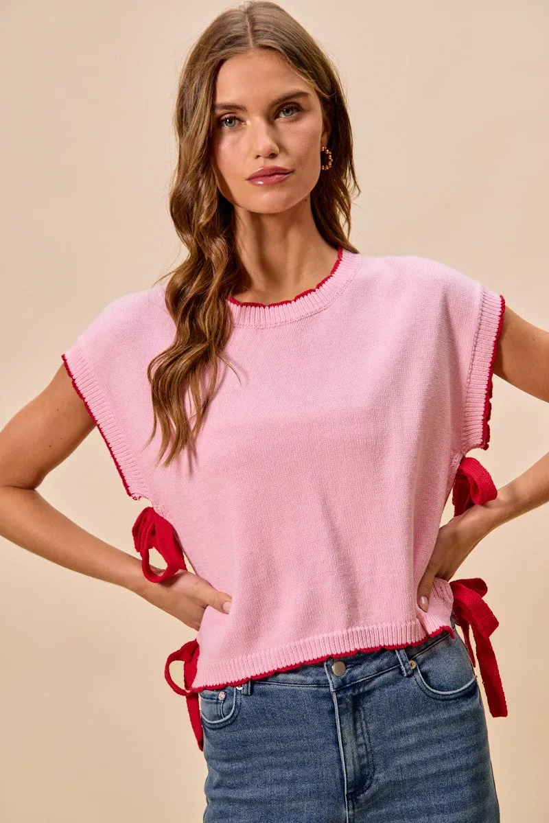SO ME Lightweight Sweater Dolman Side Ribbon Tie Top sold by Charming Charlie product image thumbnail 4