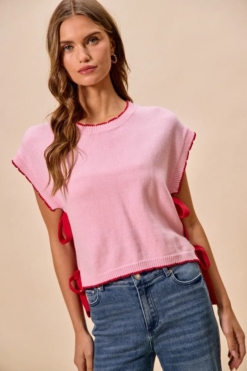SO ME Lightweight Sweater Dolman Side Ribbon Tie Top sold by Charming Charlie