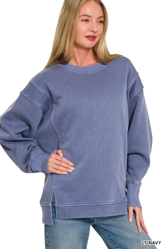 Zenana Pigment Dye Exposed-seam Fleece Sweatshirt made by Trendsi
